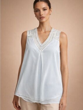 Daniel Rainn Light Blue Crochet-Yoke Blouse